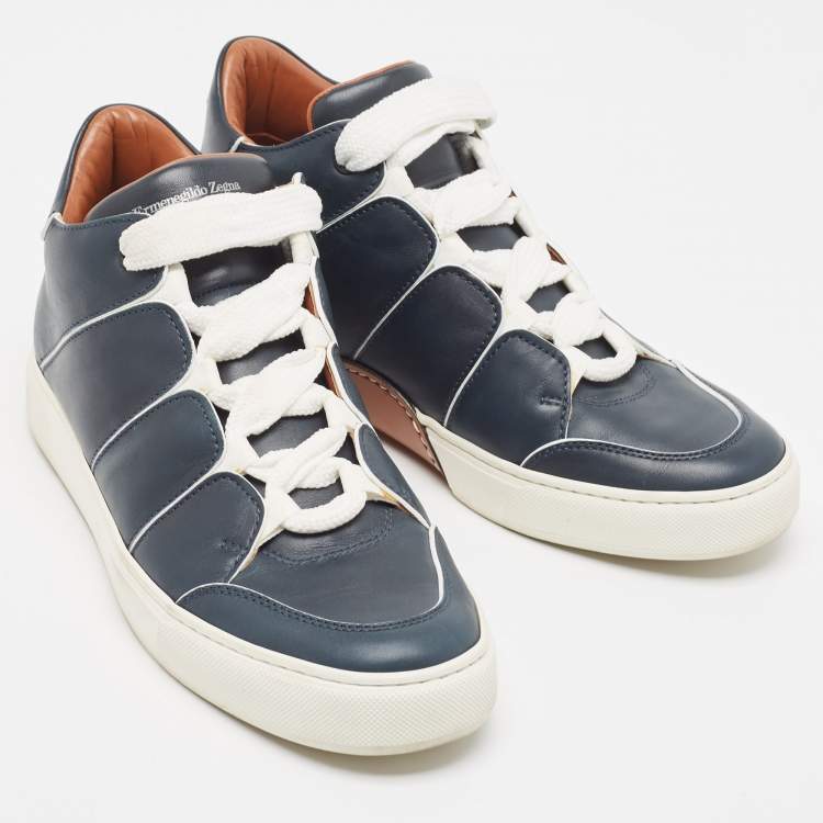 Pre Owned Ermenegildo Zegna Navy Blue Leather Tiziano Low Top Sneakers Size 41