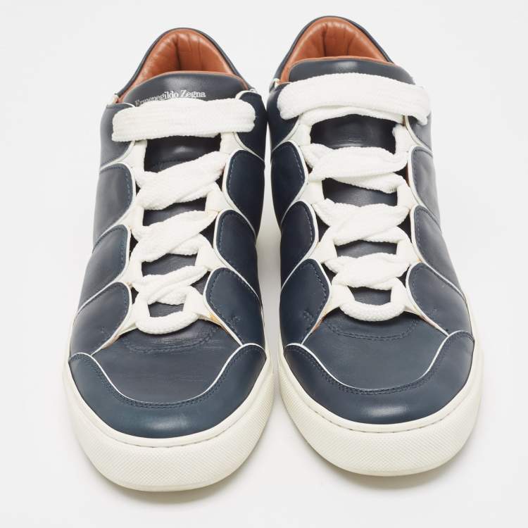 Pre Owned Ermenegildo Zegna Navy Blue Leather Tiziano Low Top Sneakers Size 41