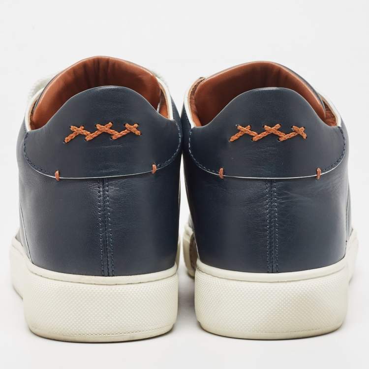 Pre Owned Ermenegildo Zegna Navy Blue Leather Tiziano Low Top Sneakers Size 41