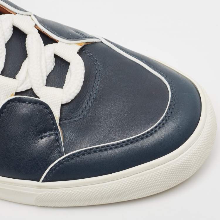 Pre Owned Ermenegildo Zegna Navy Blue Leather Tiziano Low Top Sneakers Size 41