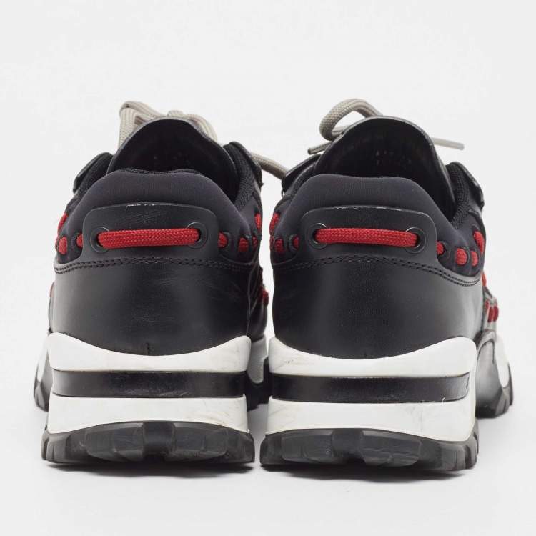 Pre Owned  Ermenegildo Zegna Black/Burgundy Leather Neoprene Low Top Sneakers Size 41