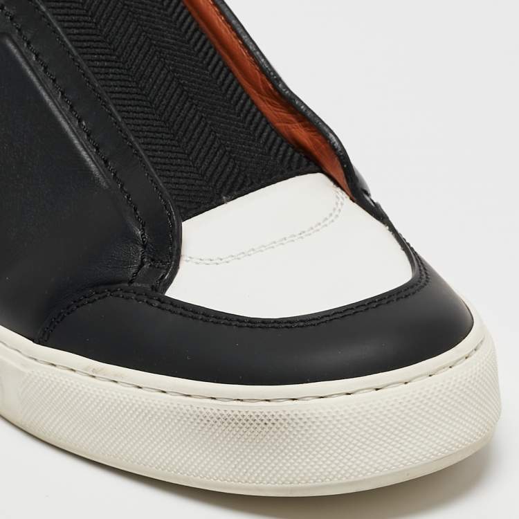 Pre Owned Ermenegildo Zegna Black/White Leather Triple Stitch Sneakers Size 44.5