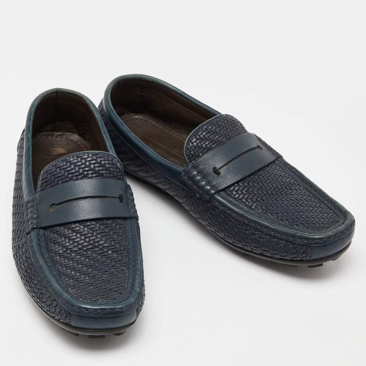Pre Owned Ermenegildo Zegna Blue Woven Leather Slip On Loafers Size 40