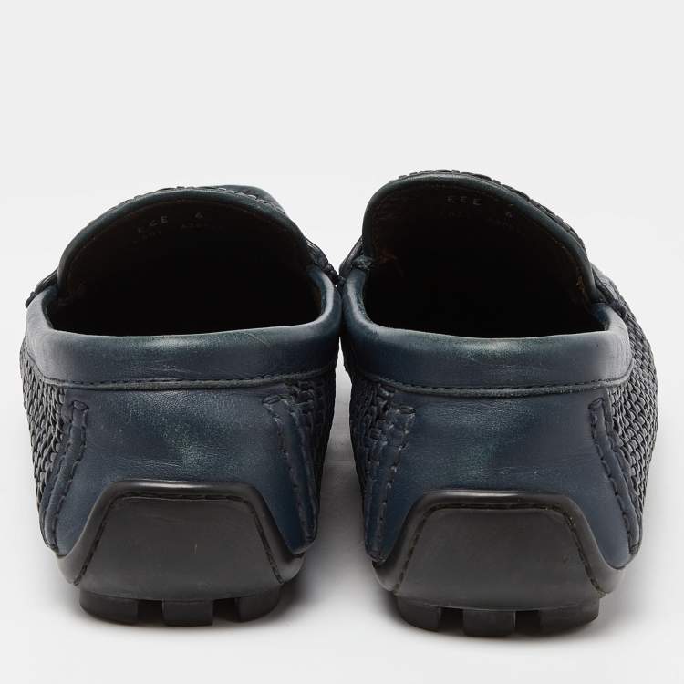 Pre Owned Ermenegildo Zegna Blue Woven Leather Slip On Loafers Size 40