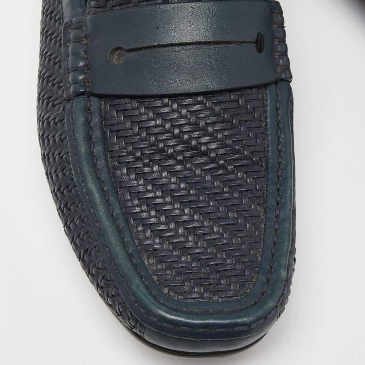 Pre Owned Ermenegildo Zegna Blue Woven Leather Slip On Loafers Size 40
