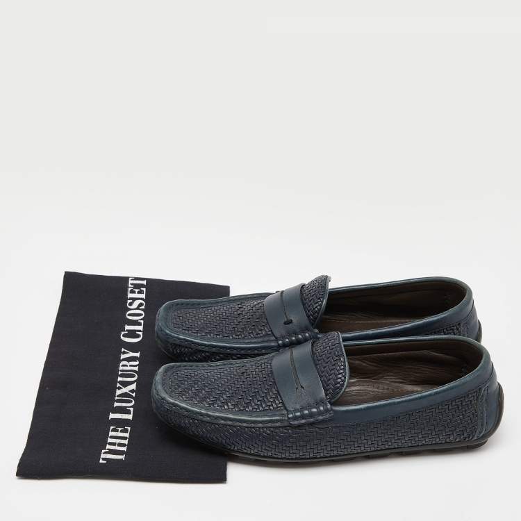 Pre Owned Ermenegildo Zegna Blue Woven Leather Slip On Loafers Size 40