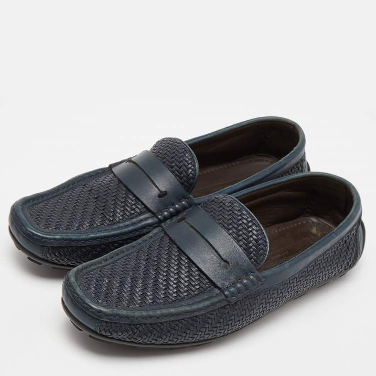 Pre Owned Ermenegildo Zegna Blue Woven Leather Slip On Loafers Size 40