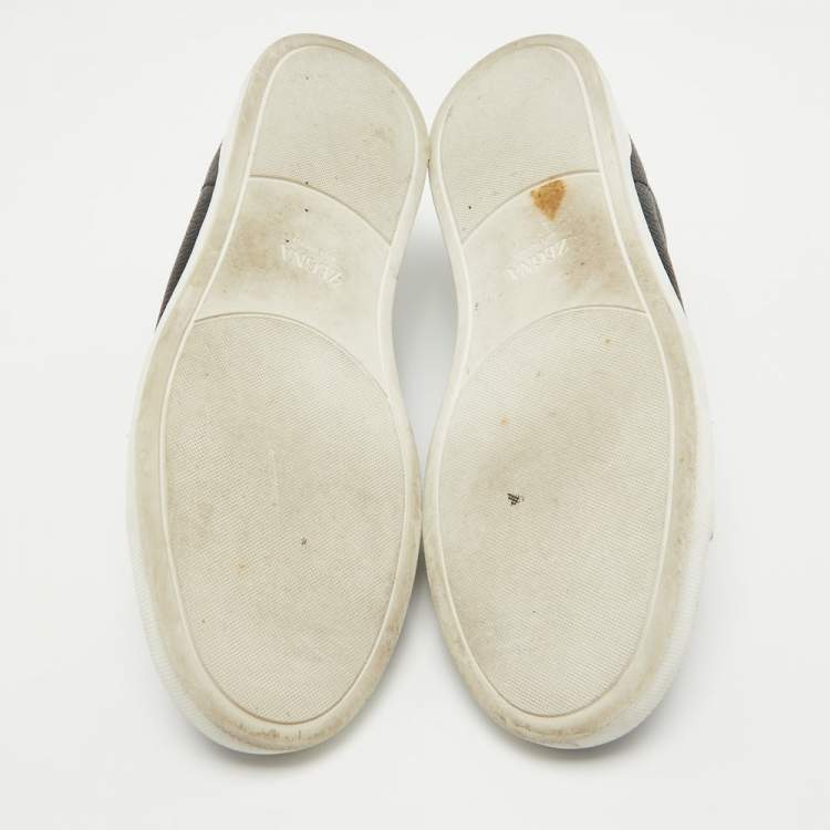 Pre Owned Ermenegildo Zegna Black Suede and Leather Triple Stitch Sneakers Size 43.5