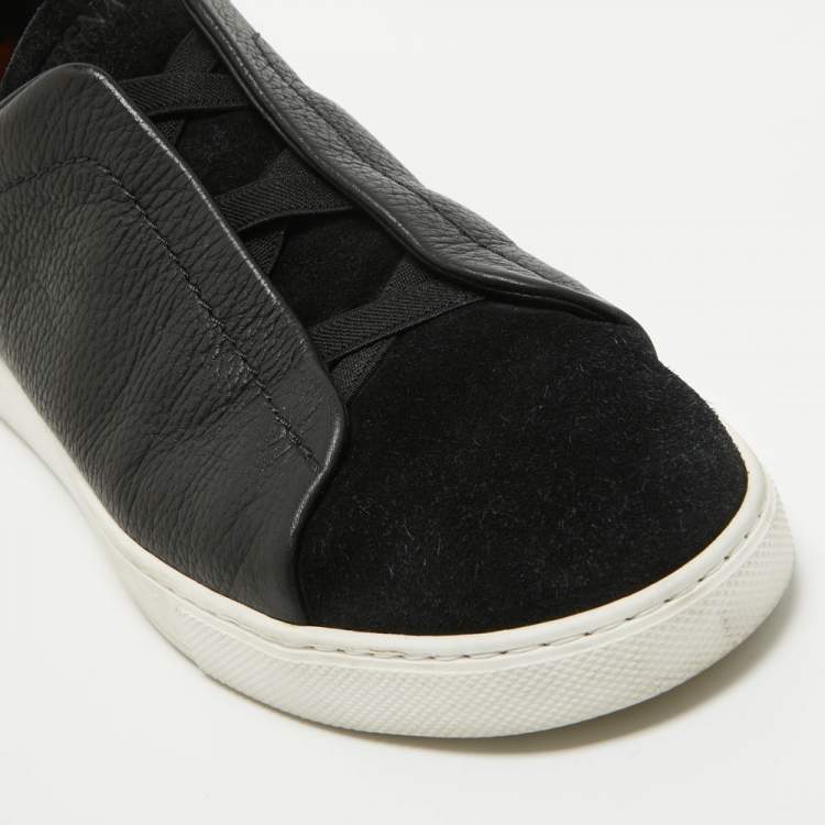 Pre Owned Ermenegildo Zegna Black Suede and Leather Triple Stitch Sneakers Size 43.5