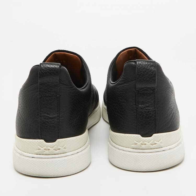 Pre Owned Ermenegildo Zegna Black Suede and Leather Triple Stitch Sneakers Size 43.5