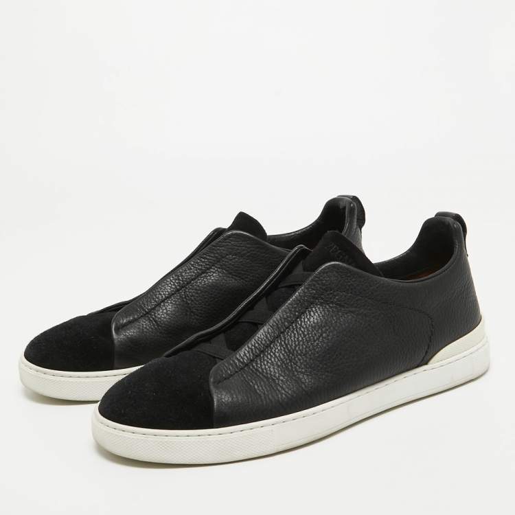 Pre Owned Ermenegildo Zegna Black Suede and Leather Triple Stitch Sneakers Size 43.5