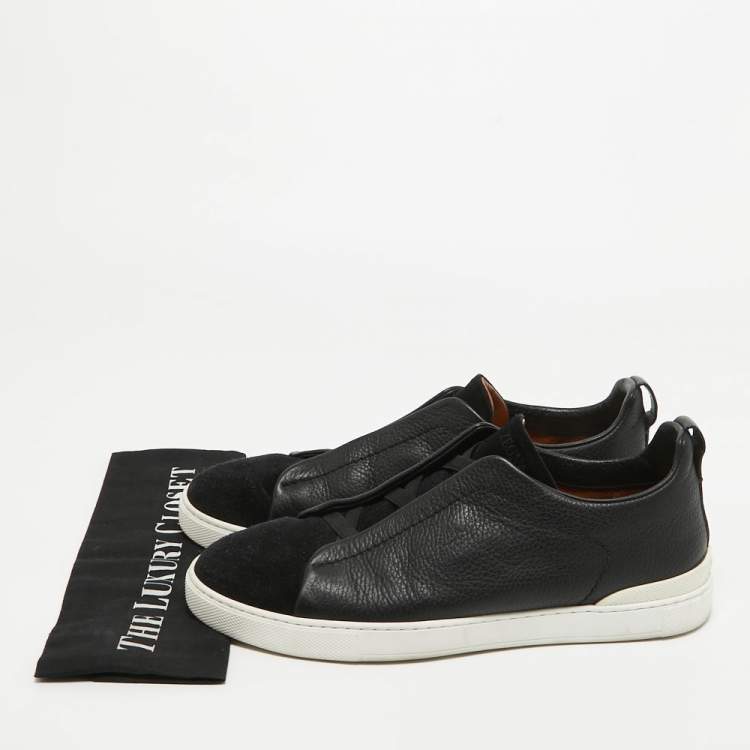 Pre Owned Ermenegildo Zegna Black Suede and Leather Triple Stitch Sneakers Size 43.5