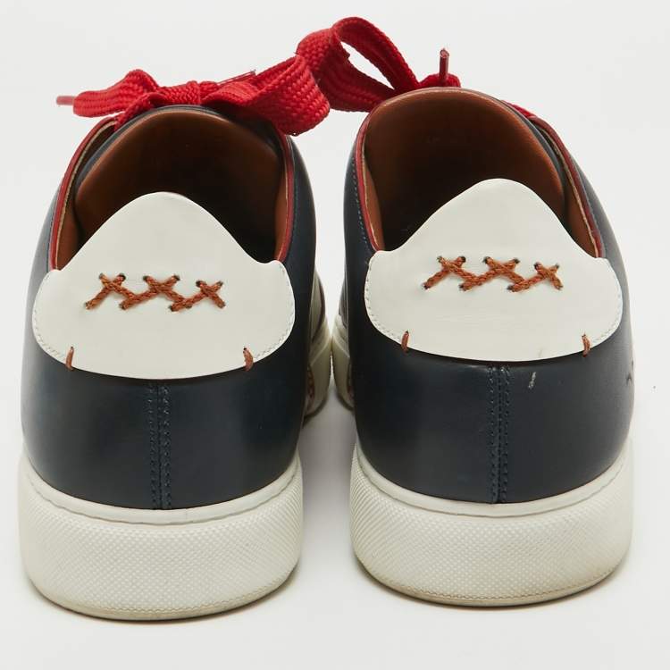 Pre Owned Ermenegildo Zegna Navy Blue/White Leather Low Top Sneakers Size 44