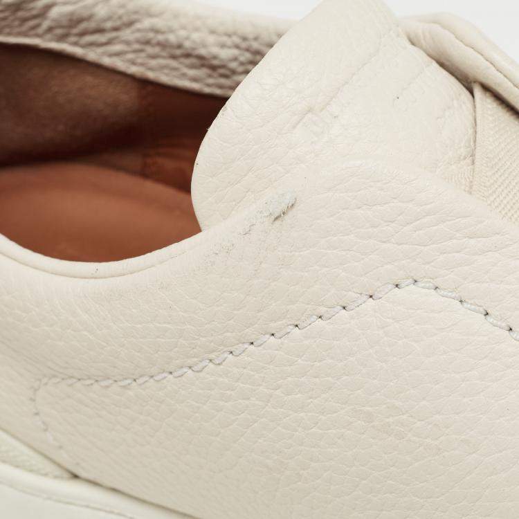 Pre Owned Ermenegildo Zegna Cream Leather Triple Stitch Low Top Sneakers  Size 44