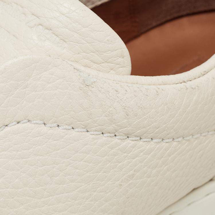 Pre Owned Ermenegildo Zegna Cream Leather Triple Stitch Low Top Sneakers  Size 44