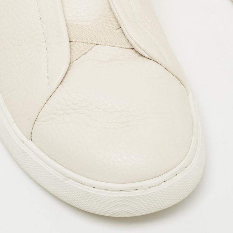 Pre Owned Ermenegildo Zegna Cream Leather Triple Stitch Low Top Sneakers  Size 44