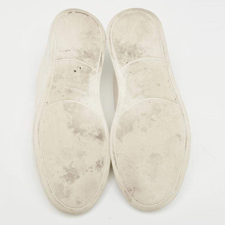 Pre Owned Ermenegildo Zegna Cream Leather Triple Stitch Low Top Sneakers  Size 44