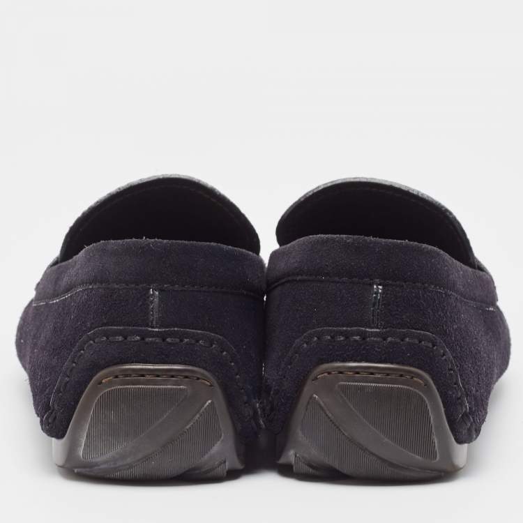 Pre Owned Ermenegildo Zegna Navy Blue Textured Suede Slip On Loafers Size 43