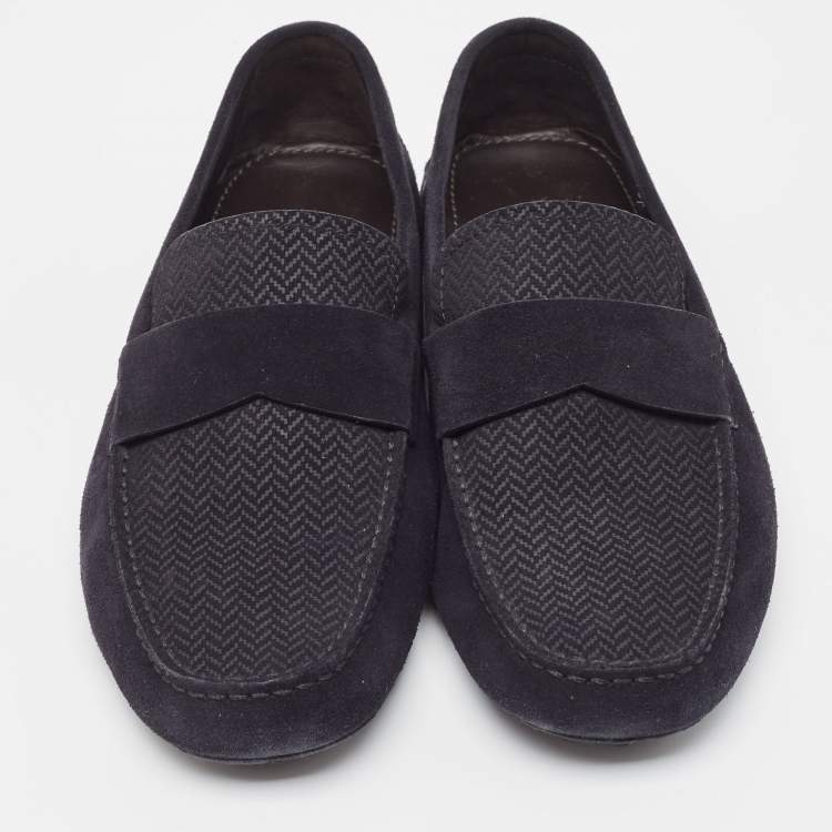 Pre Owned Ermenegildo Zegna Navy Blue Textured Suede Slip On Loafers Size 43