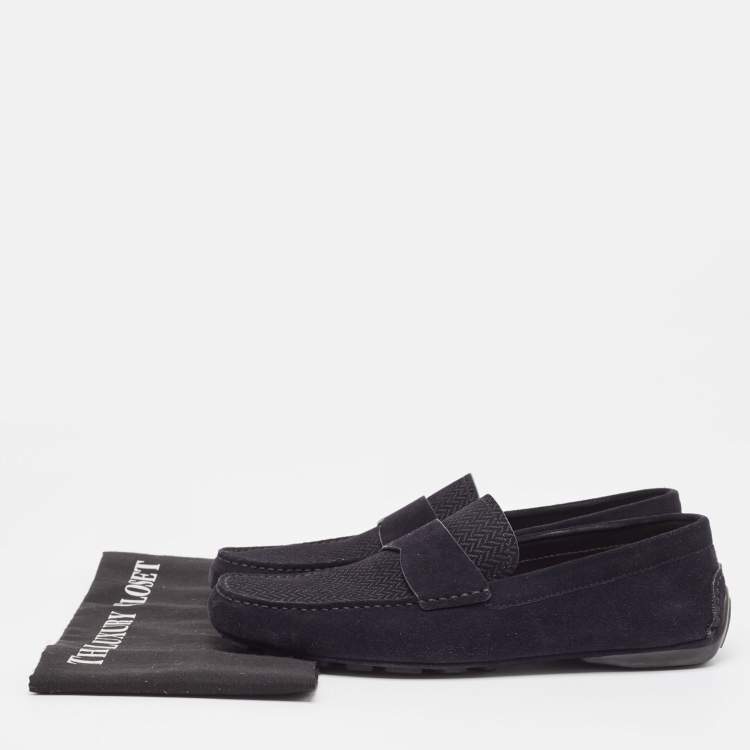 Pre Owned Ermenegildo Zegna Navy Blue Textured Suede Slip On Loafers Size 43