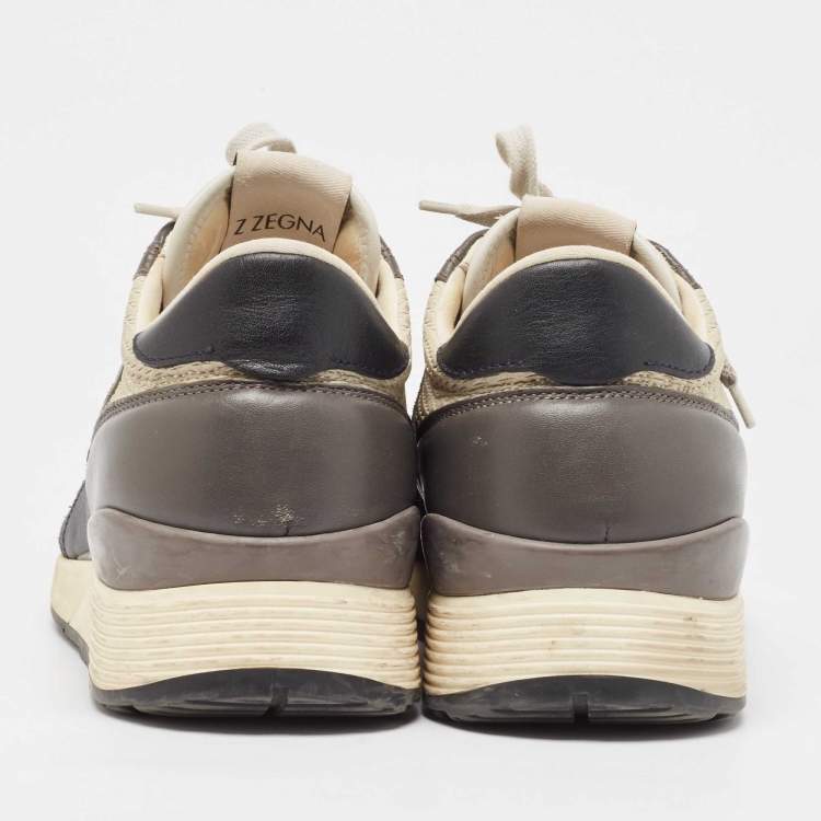 Pre Owned Zegna Black/Grey Suede and Fabric Athletic Sneakers Size 42.5