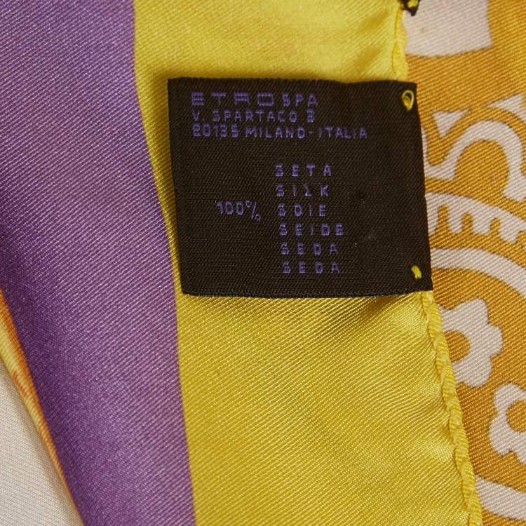 Pre Owned Etro Yellow/Purple Printed Silk Pocket Square 