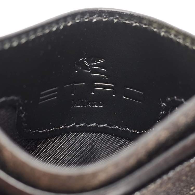 Pre Owned Etro Black Paisley Print Coated Canvas Card Holder