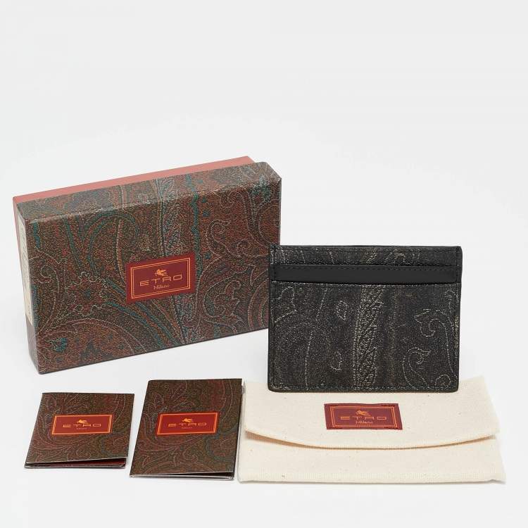 Pre Owned Etro Black Paisley Print Coated Canvas Card Holder