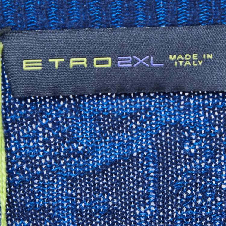 مملوكة مسبقًا Etro Blue Paisley Knit Crew Neck Sweater XXL