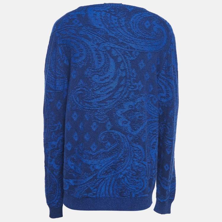 مملوكة مسبقًا Etro Blue Paisley Knit Crew Neck Sweater XXL