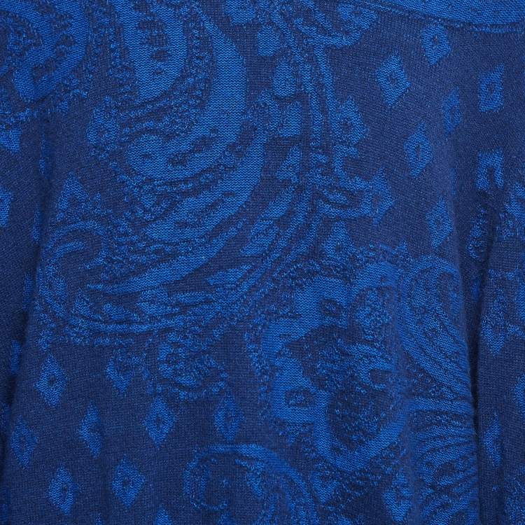 مملوكة مسبقًا Etro Blue Paisley Knit Crew Neck Sweater XXL