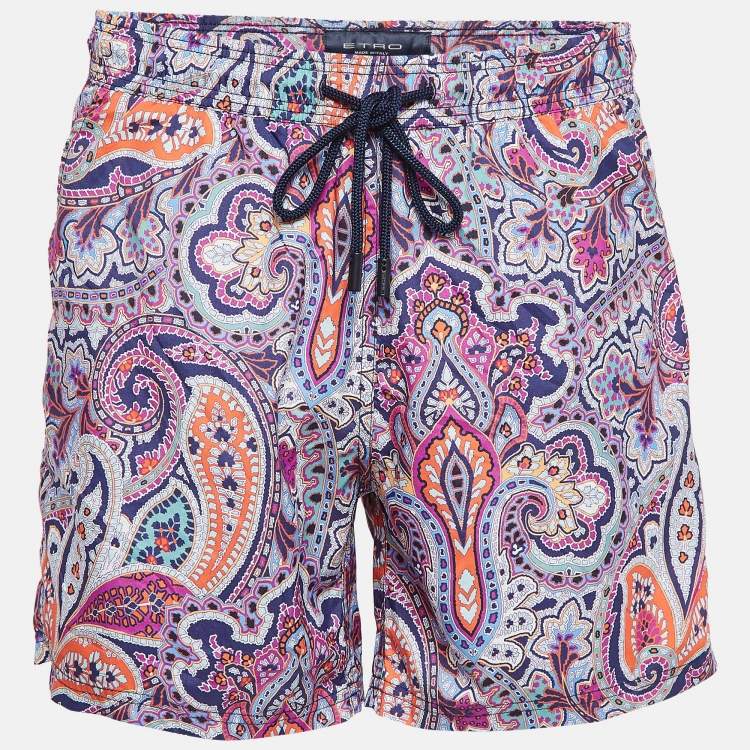 Pre Owned Etro Pink Paisley Print Nylon Swim Shorts L