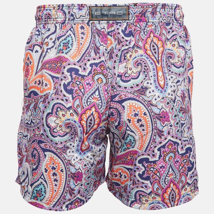 Pre Owned Etro Pink Paisley Print Nylon Swim Shorts L