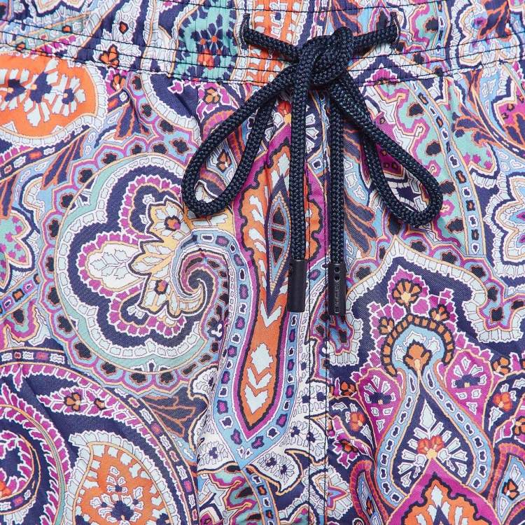 Pre Owned Etro Pink Paisley Print Nylon Swim Shorts L