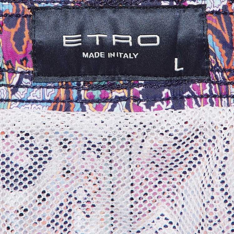 Pre Owned Etro Pink Paisley Print Nylon Swim Shorts L