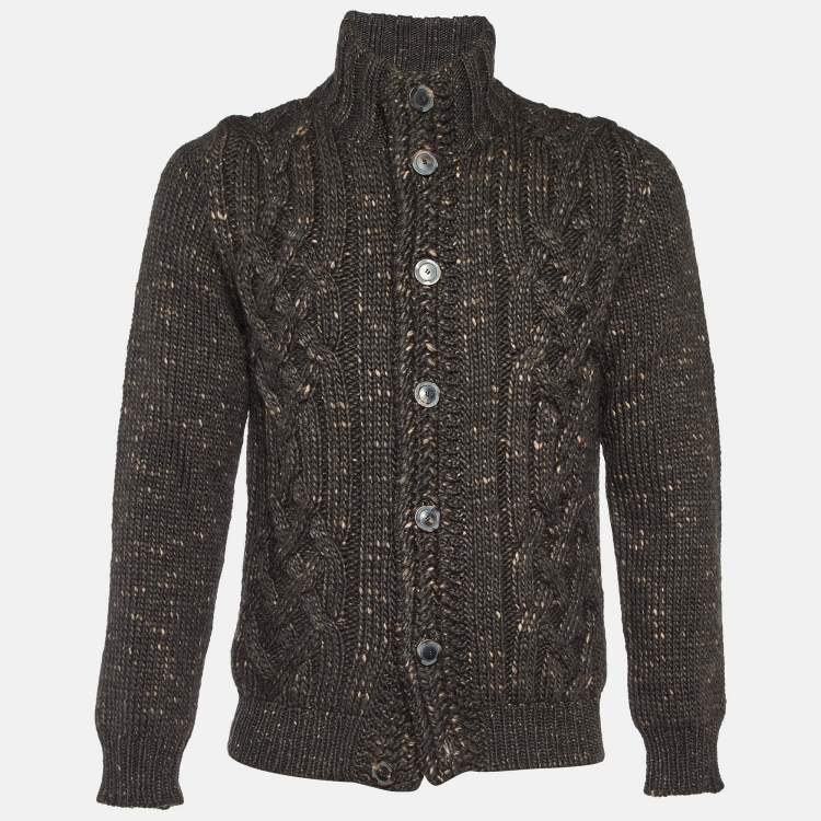 Pre Owned Etro Grey Cable Knit Wool Button front Cardigan M 