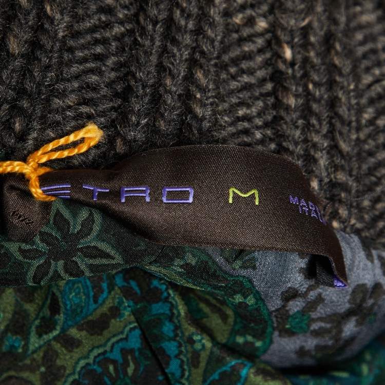 Pre Owned Etro Grey Cable Knit Wool Button front Cardigan M 