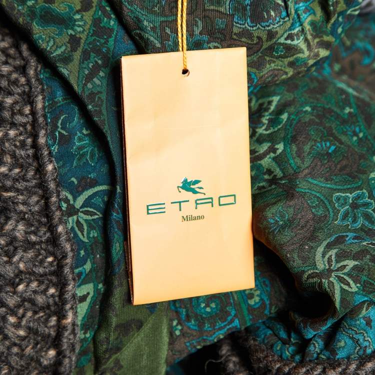 Pre Owned Etro Grey Cable Knit Wool Button front Cardigan M 