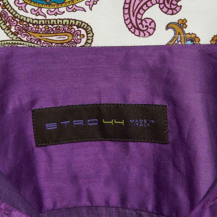 Pre Owned Etro Purple Cotton Paisley Printed Collar Button Front Shirt XXXL