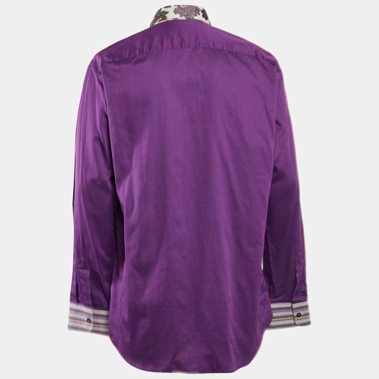 Pre Owned Etro Purple Cotton Paisley Printed Collar Button Front Shirt XXXL