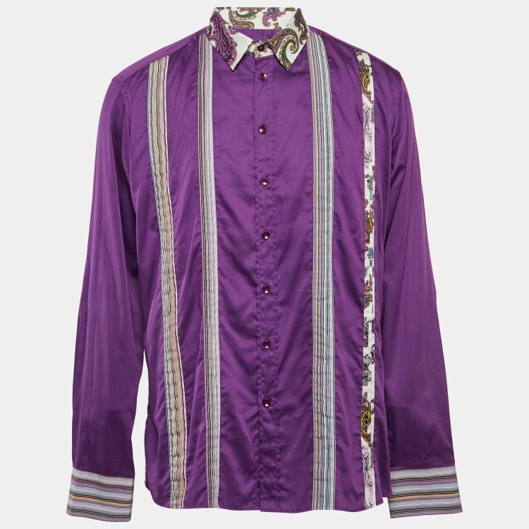 Pre Owned Etro Purple Cotton Paisley Printed Collar Button Front Shirt XXXL