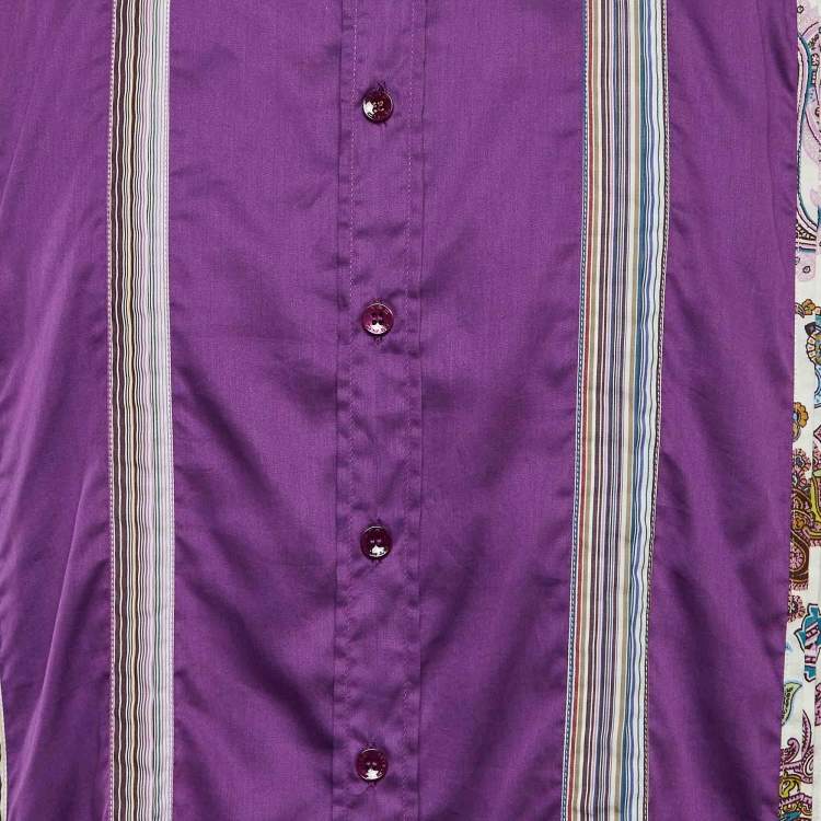 Pre Owned Etro Purple Cotton Paisley Printed Collar Button Front Shirt XXXL