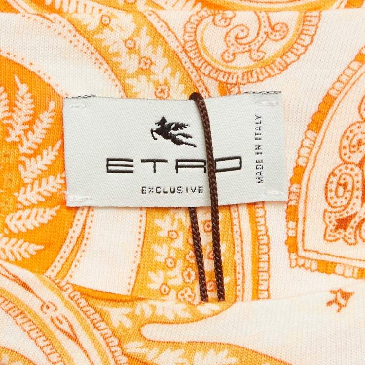 Pre Owned  Etro Orange Paisley Print Cotton Jersey Round Neck T-Shirt L