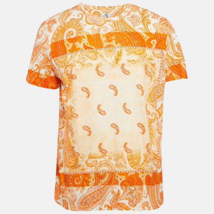 Etro Orange Paisley Print Cotton Jersey Round Neck T Shirt L Etro The Luxury Closet