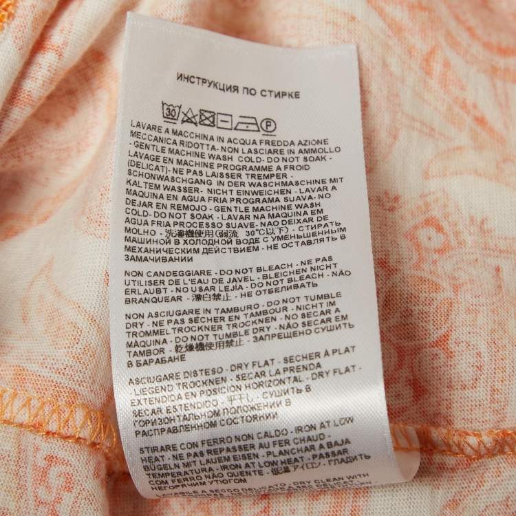Pre Owned  Etro Orange Paisley Print Cotton Jersey Round Neck T-Shirt L