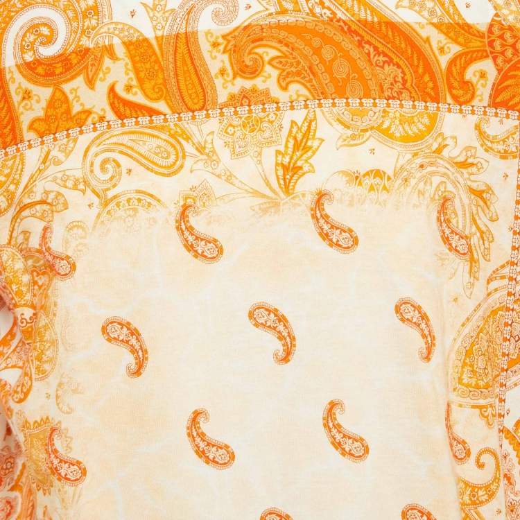 Pre Owned  Etro Orange Paisley Print Cotton Jersey Round Neck T-Shirt L