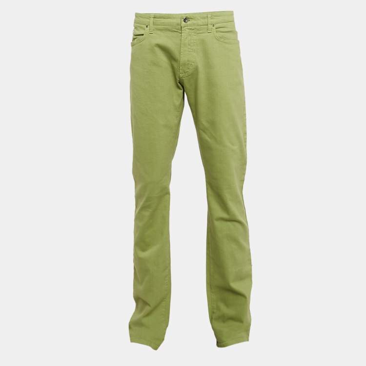 Pre Owned Etro Green Denim Badge Detail Jeans XXL Waist 38"