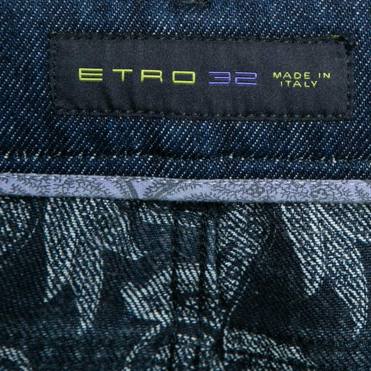 Pre Owned Etro Blue Denim Badge Detail Jeans M Waist 38"