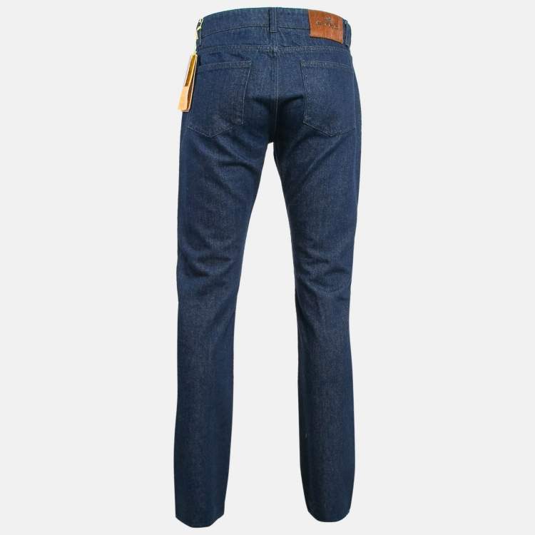 Pre Owned Etro Blue Denim Badge Detail Jeans M Waist 38"