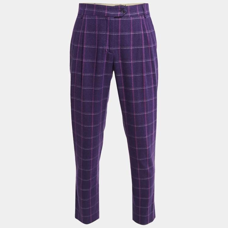 Pre Owned Etro Purple Checked Wool Tapered Trousers M